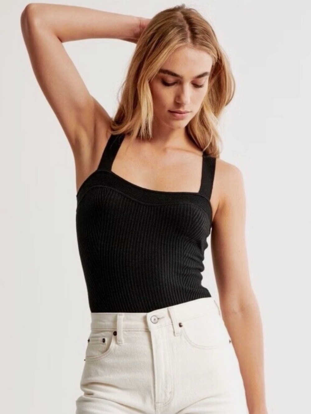 Abercrombie & Fitch Black Ribbed Square-Neck Bodysuit